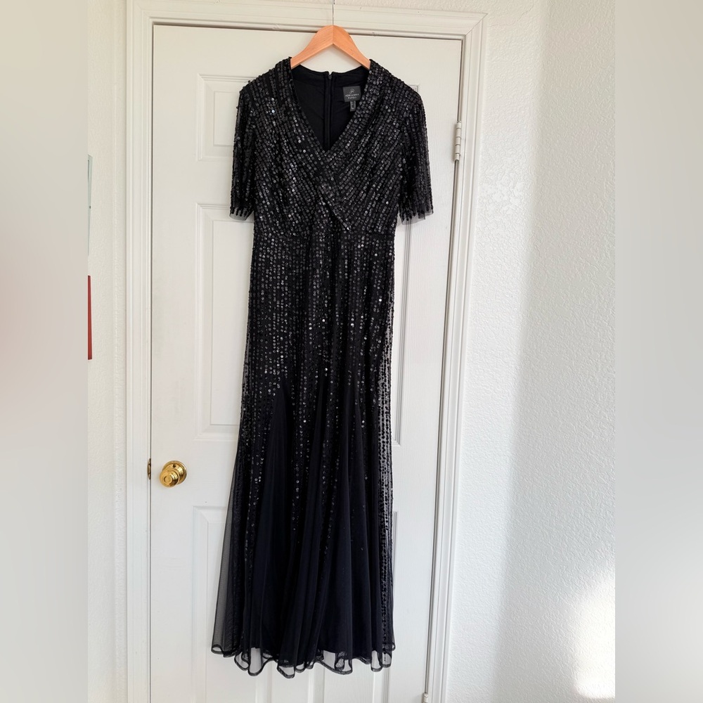 Adrianna Papell Tuxedo Sequin Gown Black Tie Size 10 - Picture 7 of 8